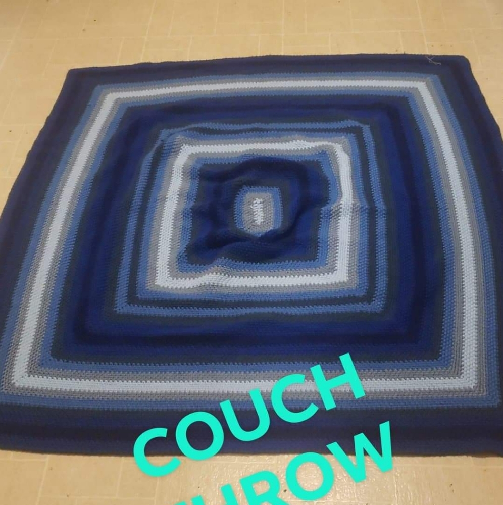 Blue Crocheted Throw Blanket